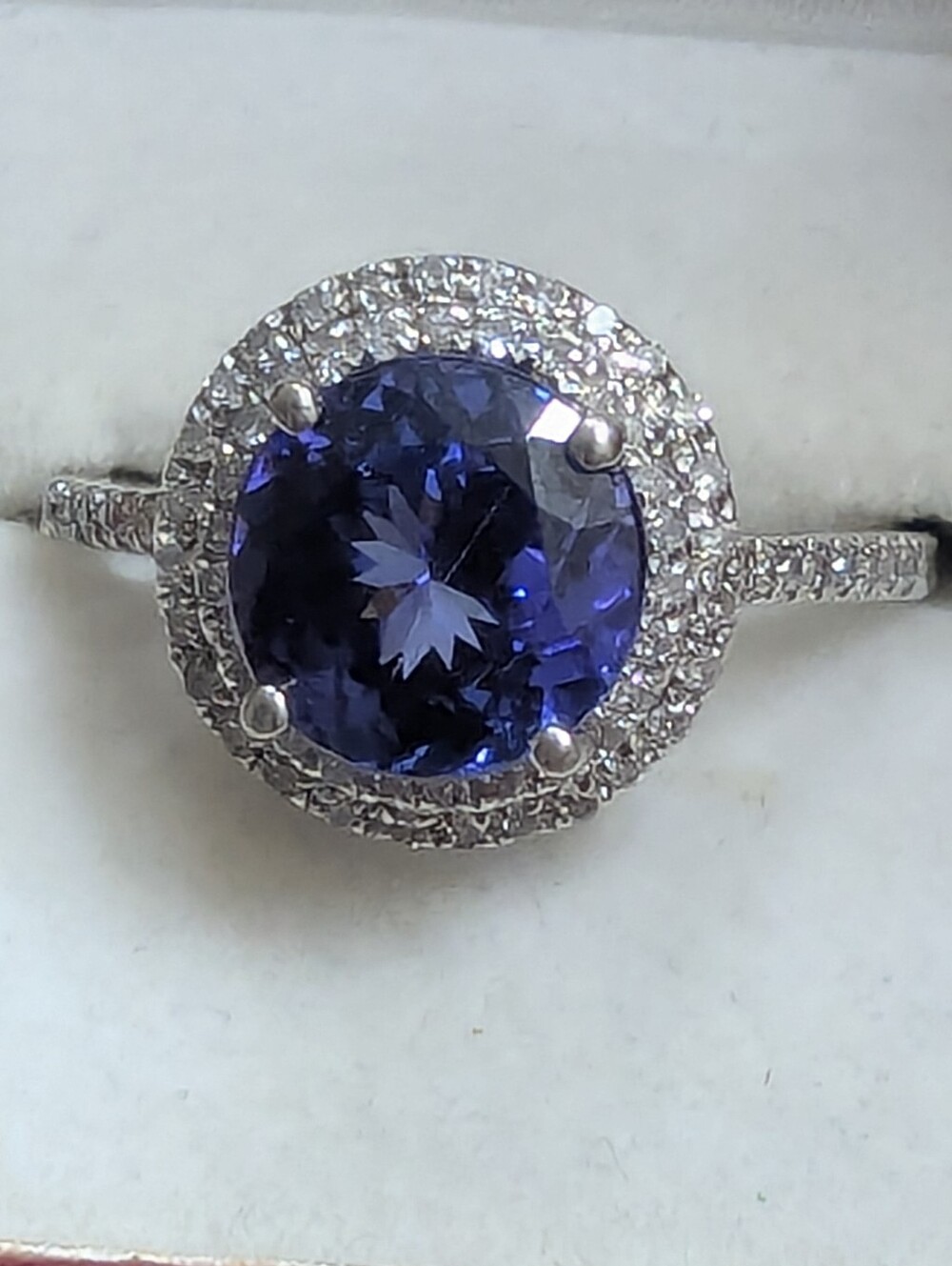 Elegant Blue Halo Tanzanite Diamond Cocktail Ring - Picture 9 of 10
